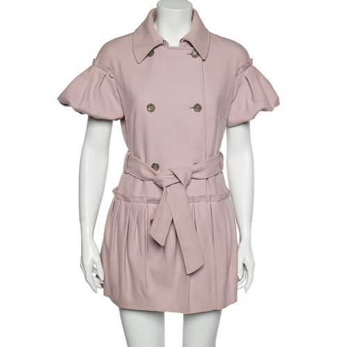 RED Valentino Pink Wool Pleated Detailed Double Breasted Belted Coat S - RED Valentino - Modalova