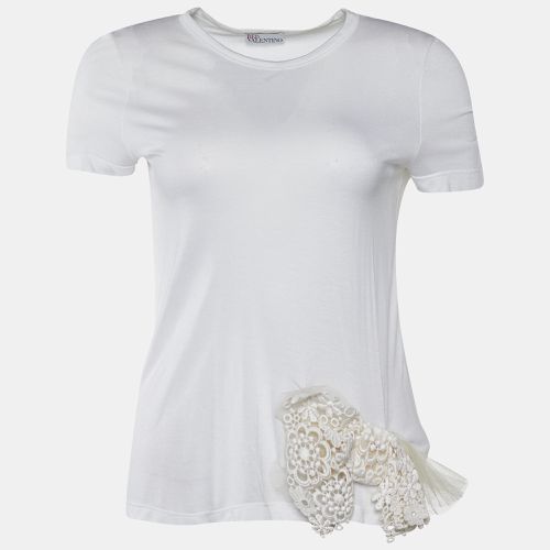 RED Valentino White Modal Lace Bow Detail Crew Neck Top S - RED Valentino - Modalova