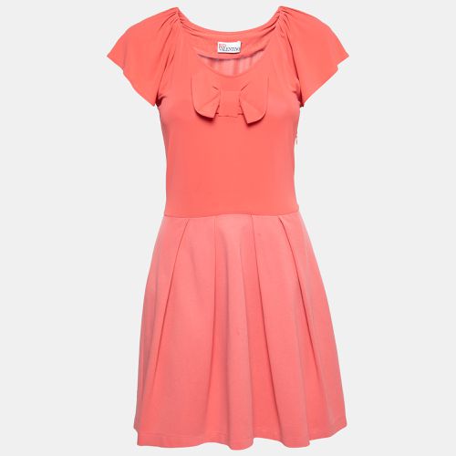 RED Valentino Coral Pink Jersey & Knit Bow Detail Pleated Dress S - RED Valentino - Modalova