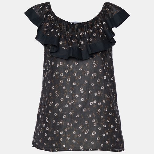 RED Valentino Black Floral Printed Cotton Sleeveless Top M - RED Valentino - Modalova