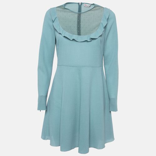 RED Valentino Blue Mesh Trim Crepe Ruffle Detail Mini Dress M - RED Valentino - Modalova