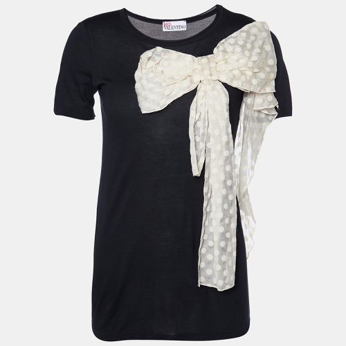 Red Valentino Black Jersey Contrast Bow Detail Raw Edged Top S - RED Valentino - Modalova