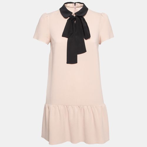 RED Valentino Pink Bow Neck Tie Crepe Flounce Mini Dress S - RED Valentino - Modalova