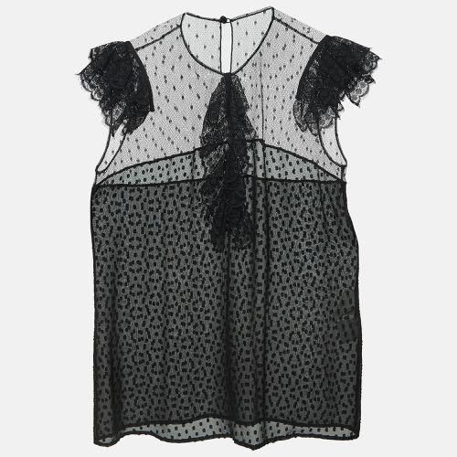 RED Valentino Black Dotted Chiffon Lace Trimmed Top M - RED Valentino - Modalova