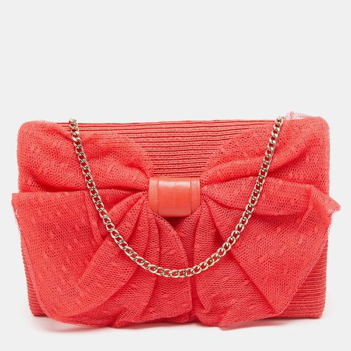 RED Valentino Coral Orange Raffia and Lace Bow Chain Bag - RED Valentino - Modalova