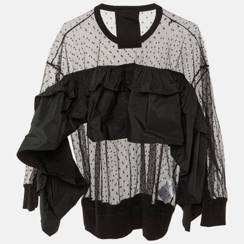 RED Valentino Black Pointelle Tulle & Taffeta Ruffled Top XS - RED Valentino - Modalova