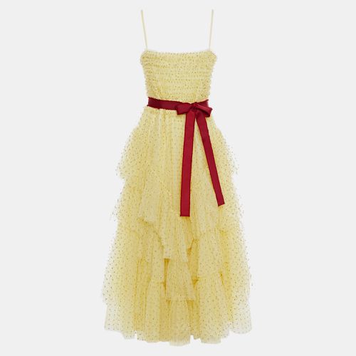 Red Valentino Yellow Embellished Tulle Ruffled Midi Dress L (EU 42) - RED Valentino - Modalova