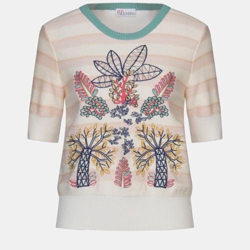 Red Valentino Cream Embroidered Cotton Sweater XS - RED Valentino - Modalova