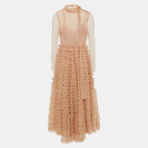 RED Valentino Nude Pink Embellished Tulle Ruffled Midi Dress XXL (EU) 46 - RED Valentino - Modalova