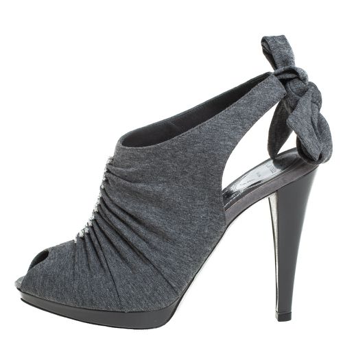 René Caovilla Grey Fabric Crystal Embellished Ankle Tie Slingback Sandals Size 38 - René Caovilla - Modalova