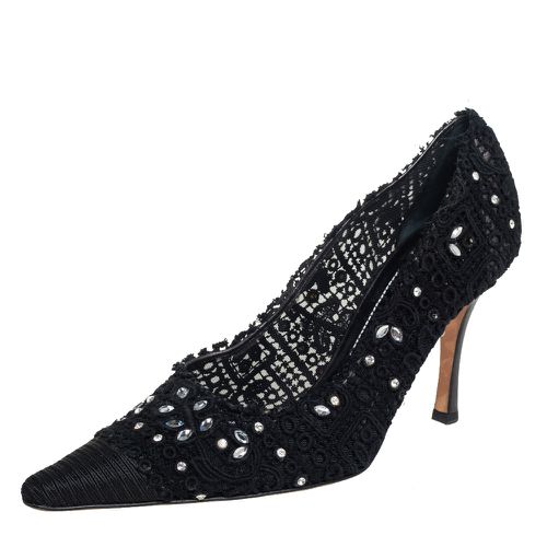 René Caovilla Black Lace And Canvas Crystal Embellished Pumps Size 40 - René Caovilla - Modalova