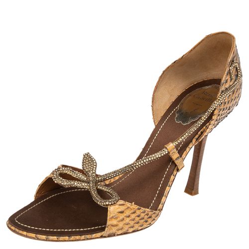 René Caovilla Beige Python Leather Crystal Embellished Sandals Size 40.5 - René Caovilla - Modalova