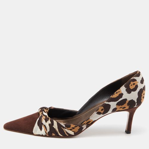 René Caovilla Brown Leopard Print Fabric and Suede Knotted Pointed Toe Pumps Size 38 - René Caovilla - Modalova