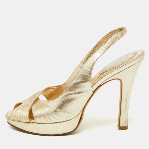 René Caovilla Gold Pleated Leather Cross Strap Slingback Sandals Size 39 - René Caovilla - Modalova