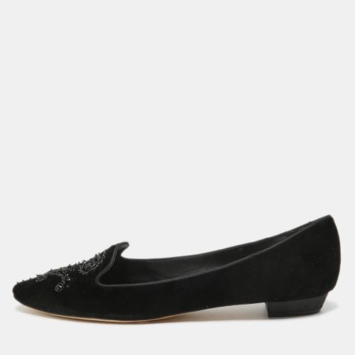 René Caovilla Black Velvet Crystal Embellished Slip On Smoking Slippers Size 41 - René Caovilla - Modalova