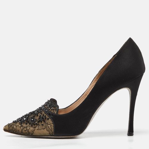 René Caovilla Black Satin and Lace Crystal Embellished Pumps Size 41.5 - René Caovilla - Modalova