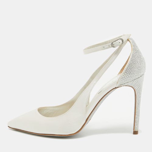 René Caovilla White Satin Crystal Embellished Slingback Ankle Strap Pumps Size 34.5 - René Caovilla - Modalova