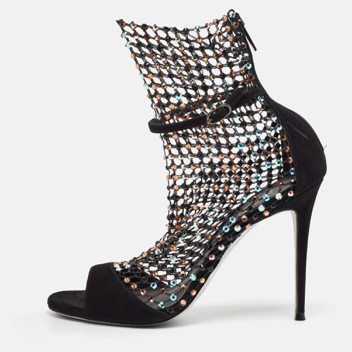 Rene Caovilla Black Suede and Mesh Crystal Embellished Galaxia Sandals Size 38 - René Caovilla - Modalova