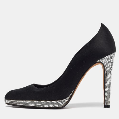 René Caovilla Black Satin Crystal Embellished Platform Pumps Size 37 - René Caovilla - Modalova