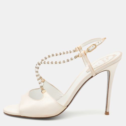 René Caovilla White Satin Embellished Slingback Sandals Size 40 - René Caovilla - Modalova