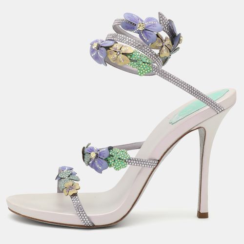 René Caovilla Multicolor Embellished Satin Ankle Cuff Sandals Size 40 - René Caovilla - Modalova