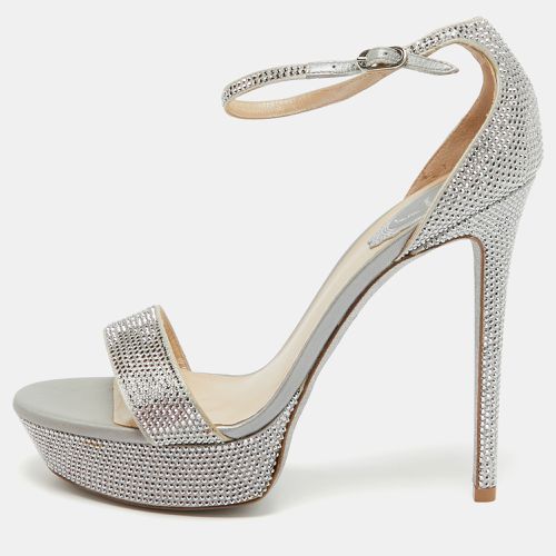 René Caovilla Grey Crystal Embellished Satin Platform Ankle Strap Sandals Size 38 - René Caovilla - Modalova