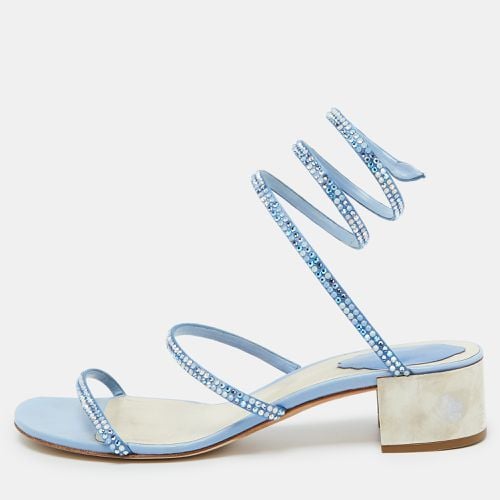 René Caovilla Blue Satin Crystal Embellished Cleo Sandals Size 38 - René Caovilla - Modalova