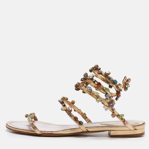 René Caovilla Gold Leather Crystal Embellished Ankle Strap Sandals Size 36 - René Caovilla - Modalova