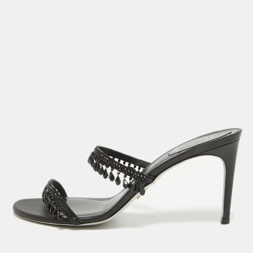 René Caovilla Black Satin Crystal Embellished Chandelier Slide Sandals Size 39 - René Caovilla - Modalova