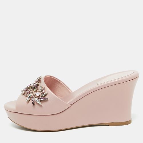 René Caovilla Pink Leather Crystal Embellished Platform Wedge Sandals Size 36 - René Caovilla - Modalova