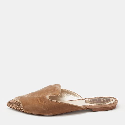 René Caovilla Brown Velvet Crystal Embellished Flat Mules Size 36 - René Caovilla - Modalova