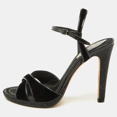 René Caovilla Black Velvet and Patent Leather Ankle Strap Sandals Size 37 - René Caovilla - Modalova