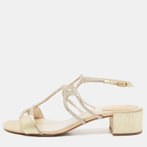 René Caovilla Gold Leather Crystal Embellished Slingback Sandals Size 40 - René Caovilla - Modalova