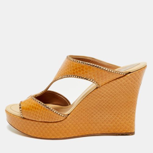 René Caovilla Size 38 Python Leather Crystal Embellished Wedge Sandals - René Caovilla - Modalova