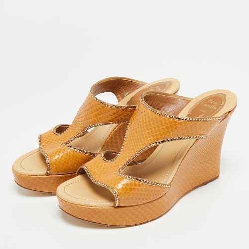 René Caovilla Size 38 Python Leather Crystal Embellished Wedge Sandals - René Caovilla - Modalova