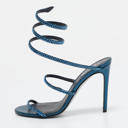 René Caovilla Cleo Size 37.5 Python Embossed Leather Ankle Strap Sandals - René Caovilla - Modalova