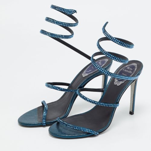 René Caovilla Cleo Size 37.5 Python Embossed Leather Ankle Strap Sandals - René Caovilla - Modalova