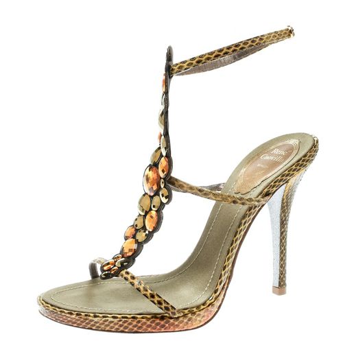 René Caovilla Yellow Python Crystal Embellished Strappy Sandals Size 37.5 - René Caovilla - Modalova