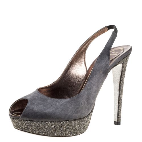 Rene Caovilla Grey Satin Peep Toe Slingback Platform Sandals Size 40.5 - René Caovilla - Modalova