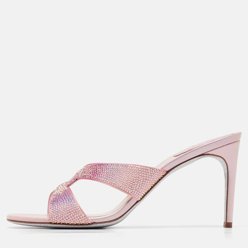 René Caovilla Pink Crystal Embellished Satin Slide Sandals Size 40 - René Caovilla - Modalova