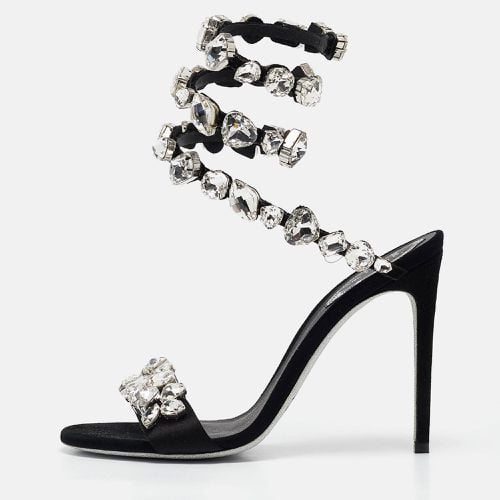 René Caovilla Black Suede Crystal Embellished Ankle Strap Sandals Size 38 - René Caovilla - Modalova