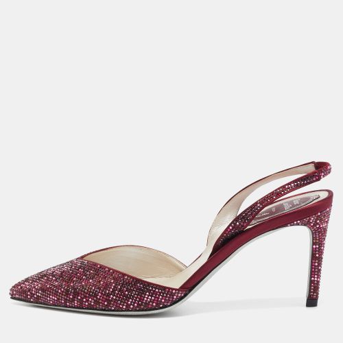 René Caovilla Two Tone Crystal Embellished Satin Slingback Pumps Size 38 - René Caovilla - Modalova