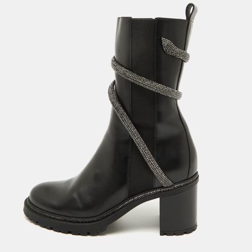 René Caovilla Black Leather Cleo Hematite Strass Calf Length Boots Size 40.5 - René Caovilla - Modalova