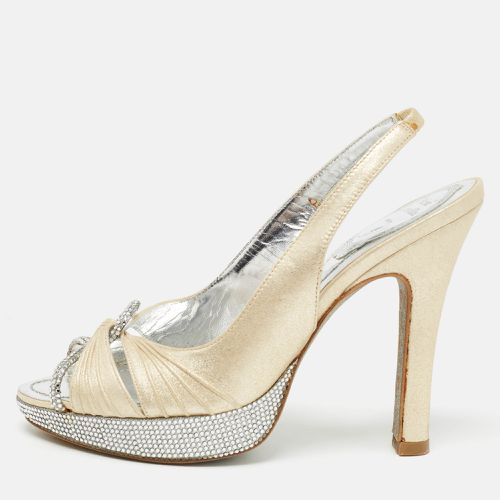 René Caovilla Beige Glitter Nubuck Leather Crystal Embellished Slingback Sandals Size 36.5 - René Caovilla - Modalova