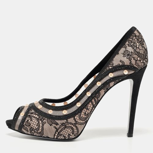 René Caovilla Lace Pearls Embellished Platform Peep Toe Pumps Size 41 - René Caovilla - Modalova