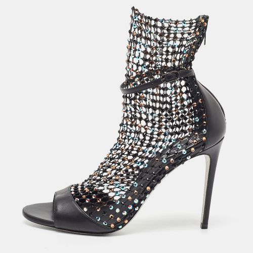 Rene Caovilla Black Leather and Crystal Embellished Mesh Galaxia Sandals Size 40 - René Caovilla - Modalova