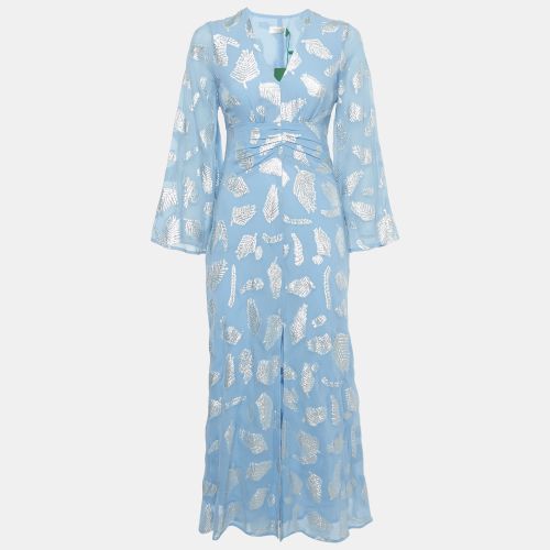 Rixo Simone Blue Lurex Brocade Crepe V-Neck Long Dress XXS - Rixo Simone - Modalova