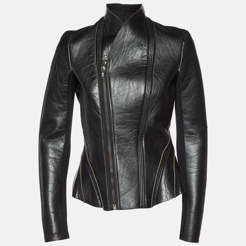 Leather Zip-Up Knit Paneled Biker Jacket M - Rick Owens - Modalova