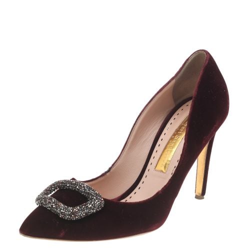 Rupert Sanderson Deep Red Velvet Crystal Embellished Pointed Toe Pumps Size 39 - Rupert Sanderson - Modalova