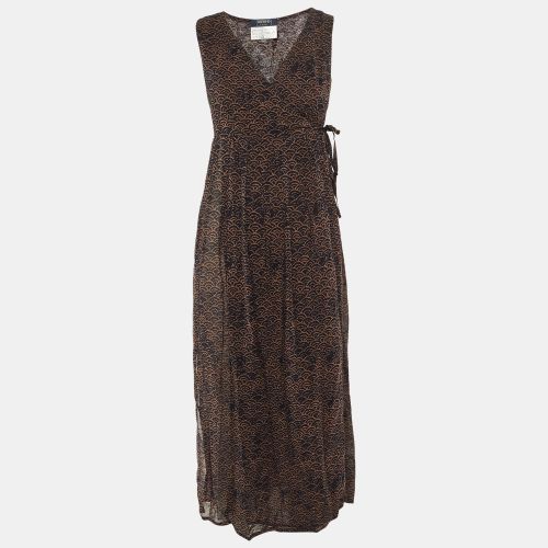 Weekend Max Mara Black /Brown Printed Crepe Wrap Around Sheer Maxi Dress M - Weekend Max Mara - Modalova